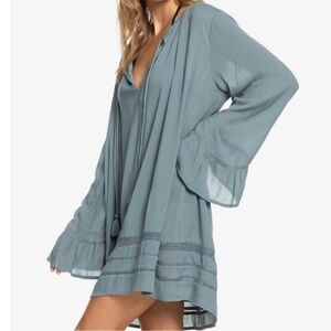 Roxy Under The Moon Bell Sleeve Coverup Oversized Mini Dress Boho Beachy XS